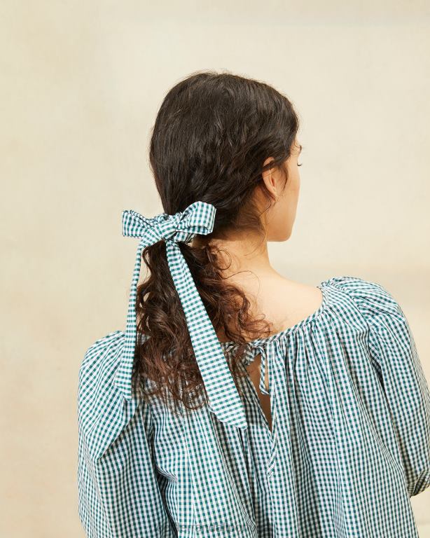 Loeffler Randall mulheres elásticos de arco acessórios noz-moscada/mini guingão verde FF0JR162