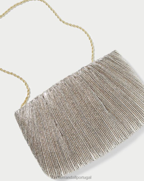 Loeffler Randall mulheres clutch plissada plana brit bolsas champanhe FF0JR393