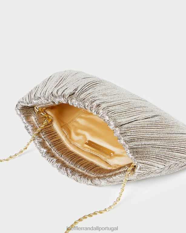 Loeffler Randall mulheres clutch plissada plana brit bolsas champanhe FF0JR393