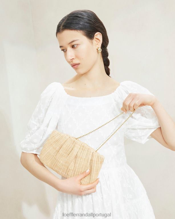 Loeffler Randall mulheres clutch plissada plana brit bolsas natural FF0JR368