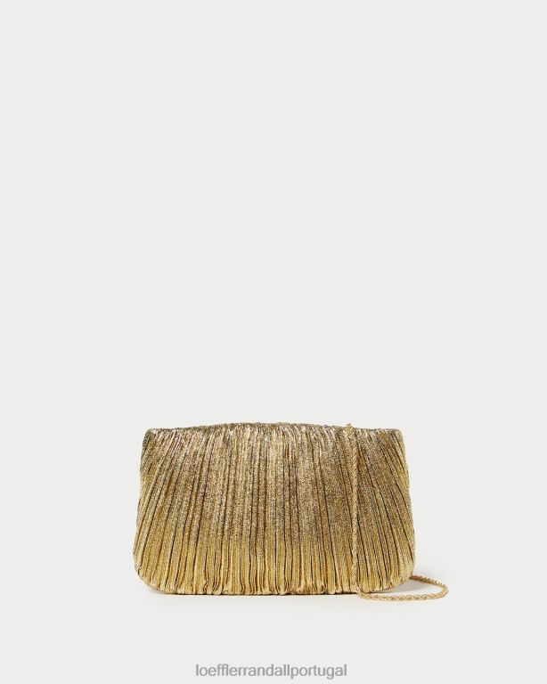 Loeffler Randall mulheres clutch plissada plana brit bolsas ouro FF0JR376