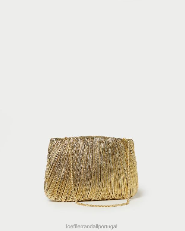 Loeffler Randall mulheres clutch plissada plana brit bolsas ouro FF0JR376