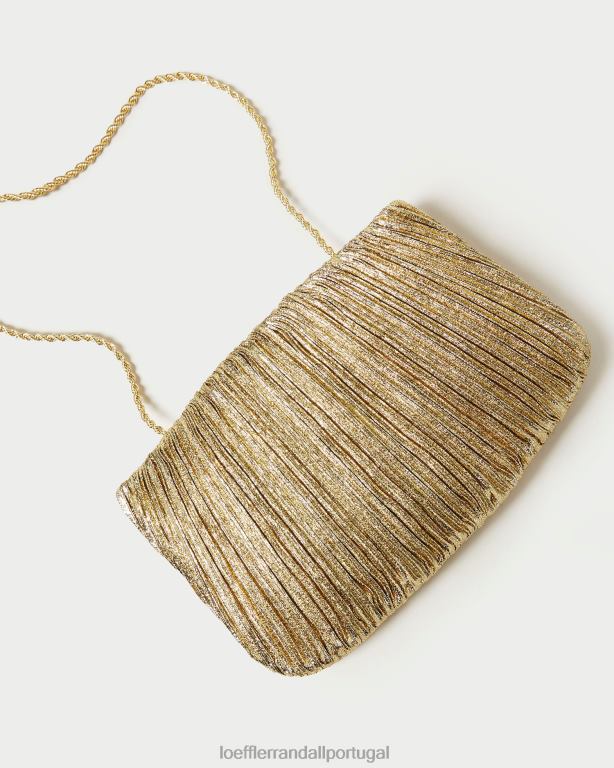 Loeffler Randall mulheres clutch plissada plana brit bolsas ouro FF0JR376