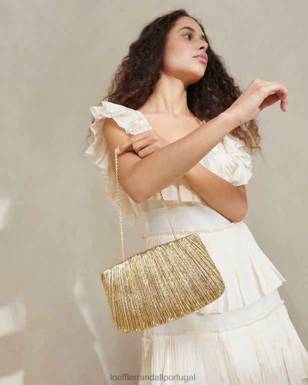 Loeffler Randall mulheres clutch plissada plana brit bolsas ouro FF0JR376