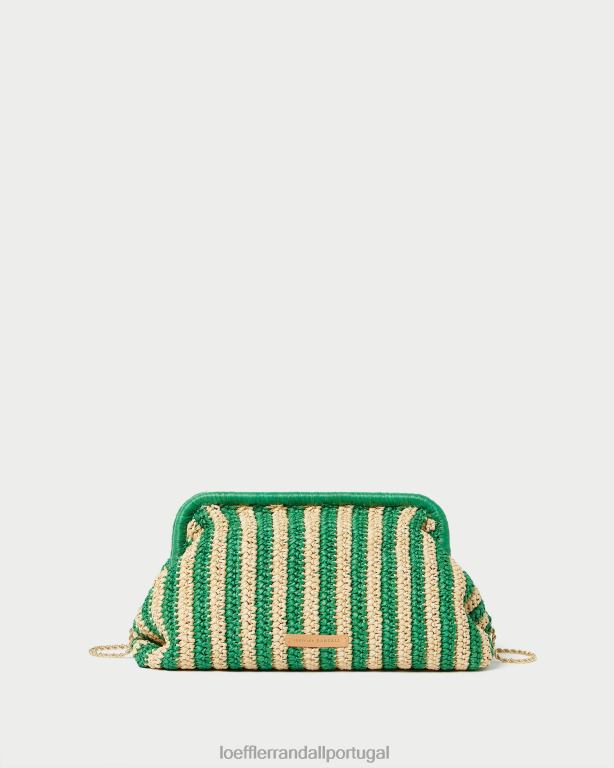 Loeffler Randall mulheres embreagem quadro trudie bolsas listra natural/verde FF0JR391