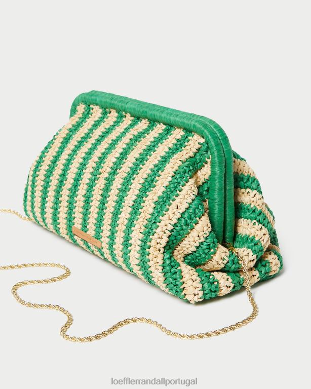 Loeffler Randall mulheres embreagem quadro trudie bolsas listra natural/verde FF0JR391