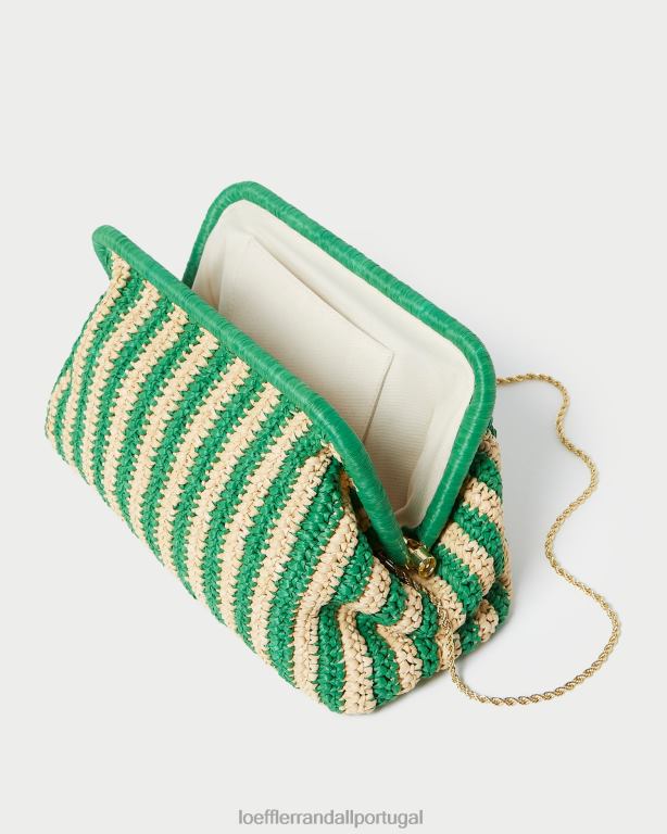Loeffler Randall mulheres embreagem quadro trudie bolsas listra natural/verde FF0JR391