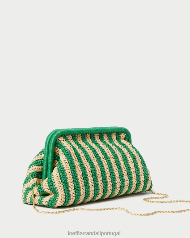 Loeffler Randall mulheres embreagem quadro trudie bolsas listra natural/verde FF0JR391