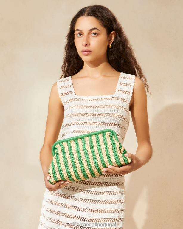 Loeffler Randall mulheres embreagem quadro trudie bolsas listra natural/verde FF0JR391