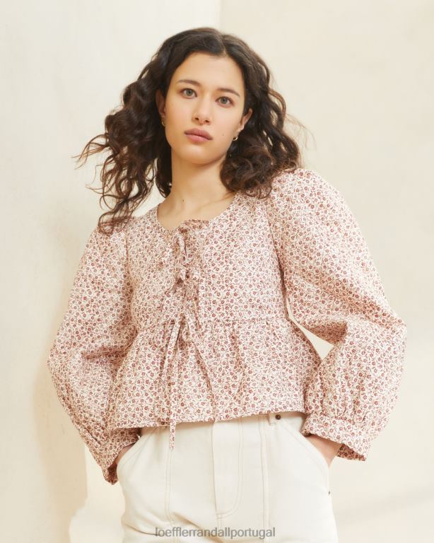 Loeffler Randall mulheres jaqueta donna com amarração na frente roupas creme/âmbar floral ditsy FF0JR262
