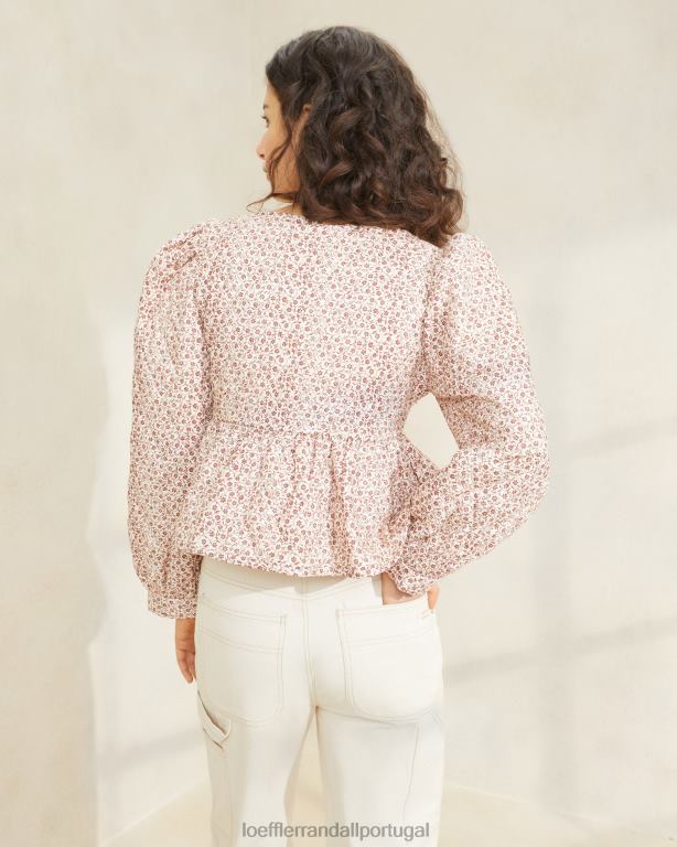 Loeffler Randall mulheres jaqueta donna com amarração na frente roupas creme/âmbar floral ditsy FF0JR262
