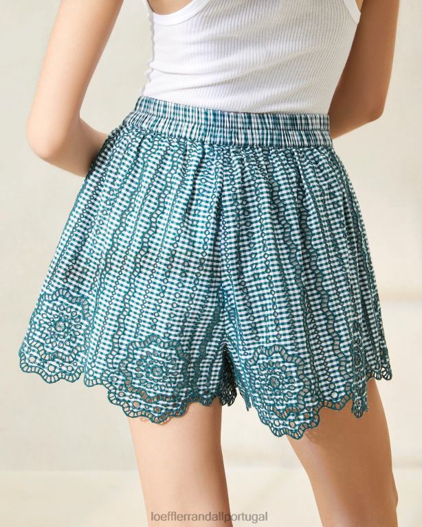 Loeffler Randall mulheres shorts recortados dorian roupas mini guingão verde FF0JR226