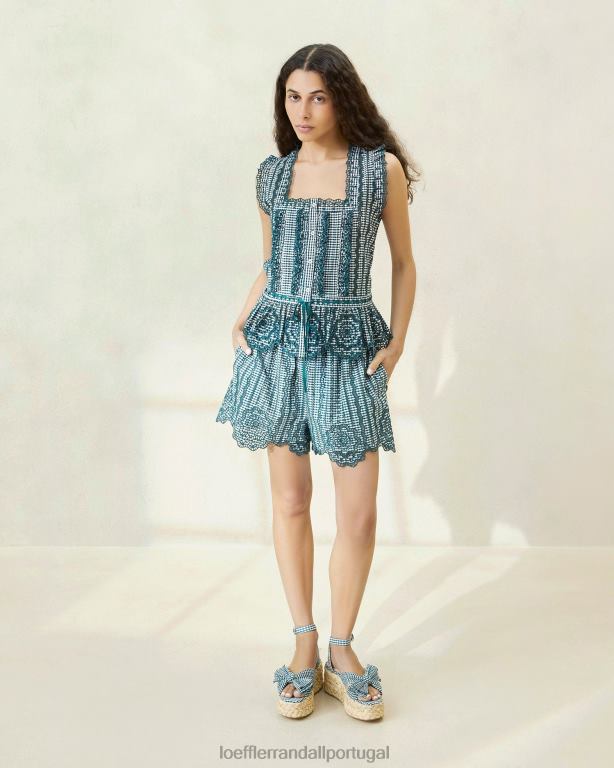 Loeffler Randall mulheres shorts recortados dorian roupas mini guingão verde FF0JR226