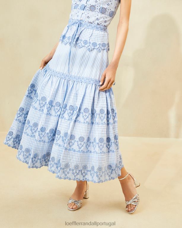 Loeffler Randall mulheres saia bordada listrada shireen roupas azul/creme FF0JR234