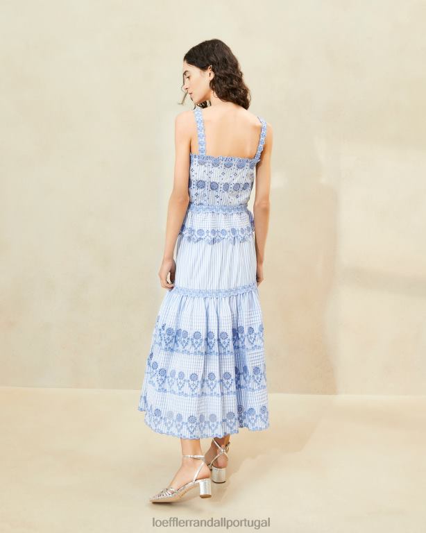 Loeffler Randall mulheres saia bordada listrada shireen roupas azul/creme FF0JR234