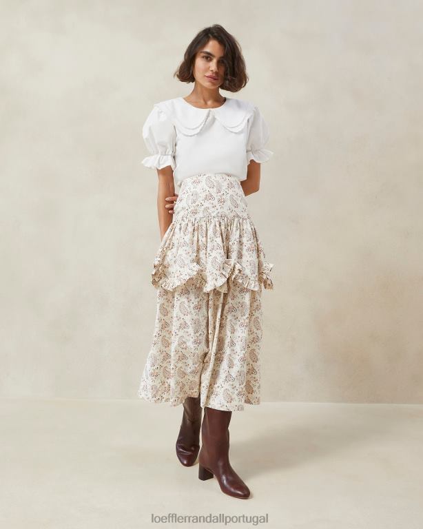 Loeffler Randall mulheres saia com babados e recortes milo paisley roupas creme paisley floral FF0JR240