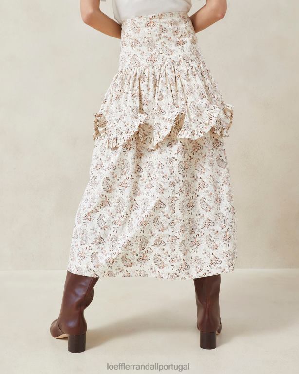 Loeffler Randall mulheres saia com babados e recortes milo paisley roupas creme paisley floral FF0JR240