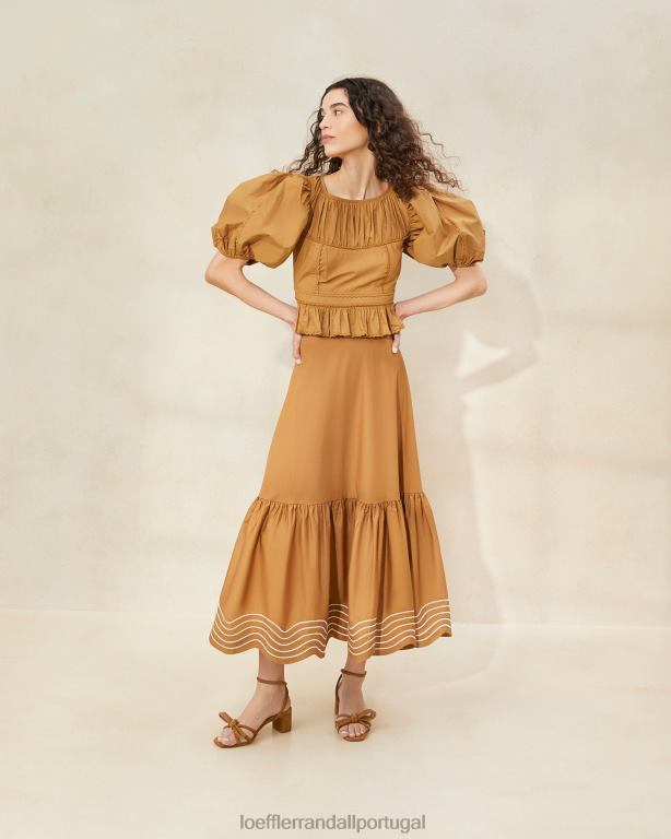 Loeffler Randall mulheres saia com babados opala roupas marrom FF0JR228