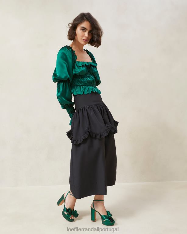 Loeffler Randall mulheres saia com babados recortada milo roupas preto FF0JR242