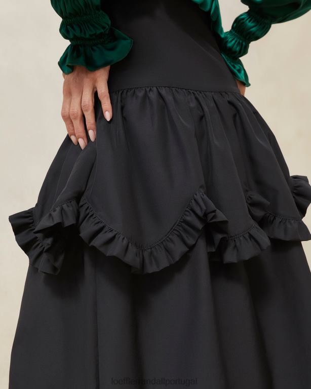 Loeffler Randall mulheres saia com babados recortada milo roupas preto FF0JR242