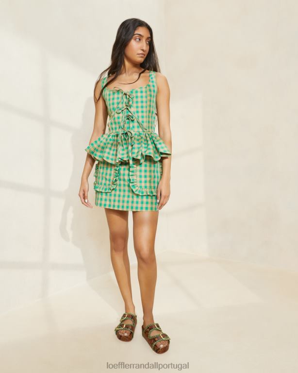 Loeffler Randall mulheres saia com bolso e babados eura roupas algodão verde/caramelo FF0JR222
