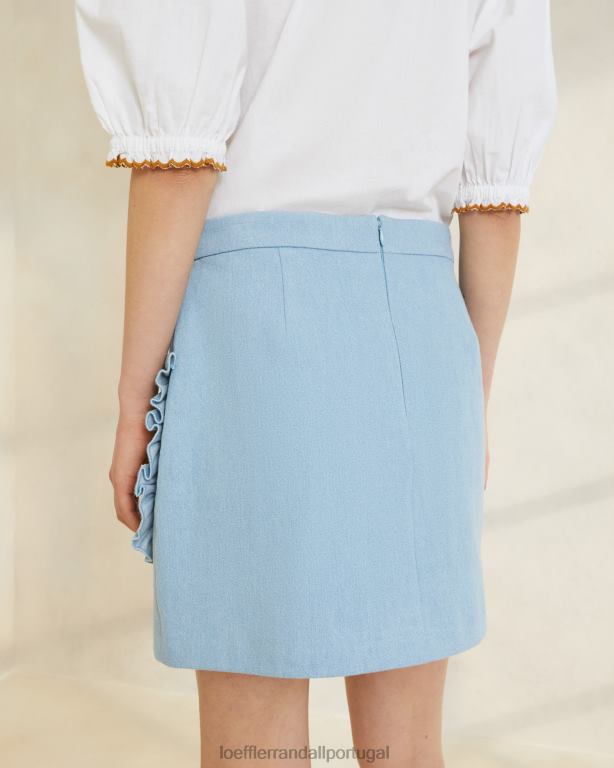 Loeffler Randall mulheres saia com bolso e babados eura roupas jeans claro FF0JR229