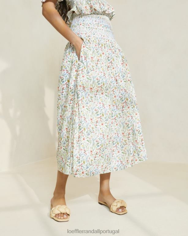 Loeffler Randall mulheres saia midi cintura marcada theodora roupas creme/trevo/papoula multi floral FF0JR218