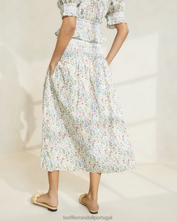 Loeffler Randall mulheres saia midi cintura marcada theodora roupas creme/trevo/papoula multi floral FF0JR218