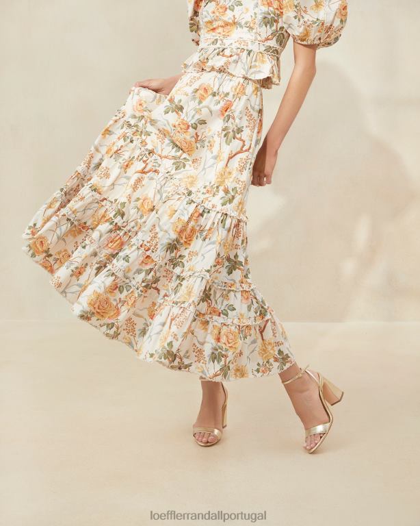 Loeffler Randall mulheres saia midi ellie recortada roupas creme botânico floral FF0JR224