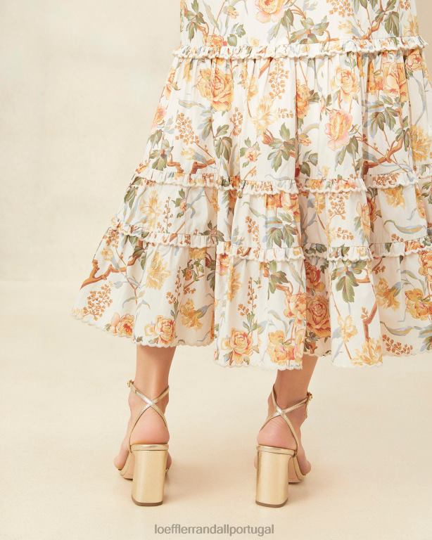 Loeffler Randall mulheres saia midi ellie recortada roupas creme botânico floral FF0JR224