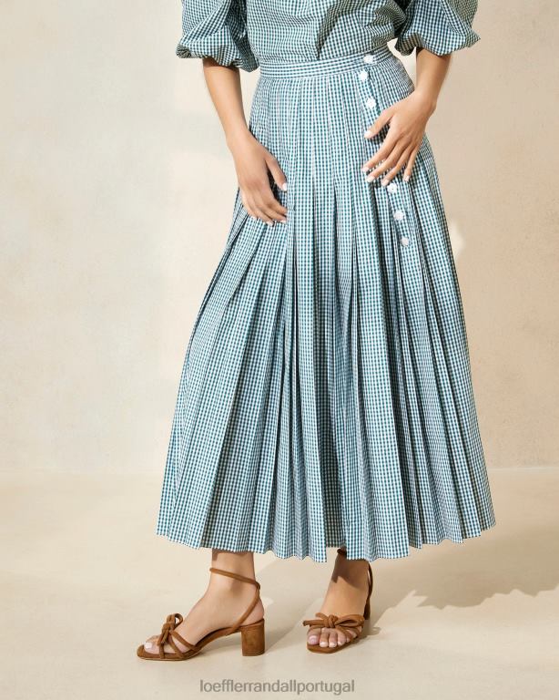 Loeffler Randall mulheres saia plissada emlyn roupas mini guingão verde FF0JR223