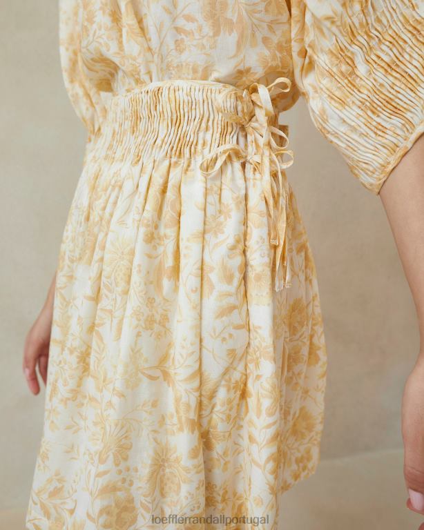 Loeffler Randall mulheres saia smocked sidney roupas tom de videira floral FF0JR246
