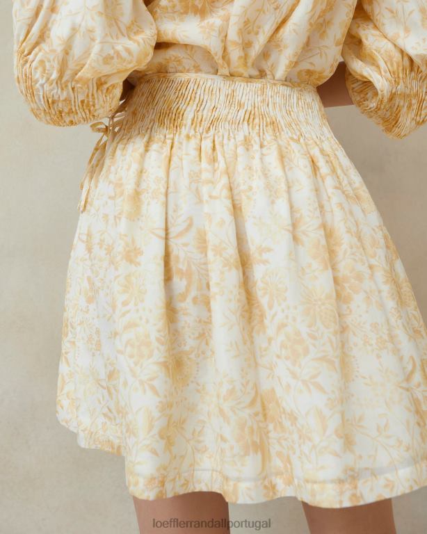 Loeffler Randall mulheres saia smocked sidney roupas tom de videira floral FF0JR246