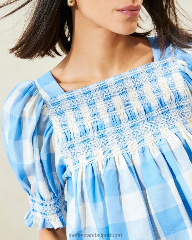 Loeffler Randall mulheres Lydie top com bata roupas guingão azul FF0JR199