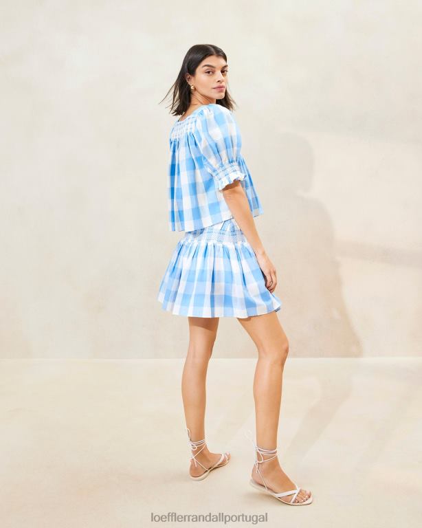 Loeffler Randall mulheres Lydie top com bata roupas guingão azul FF0JR199