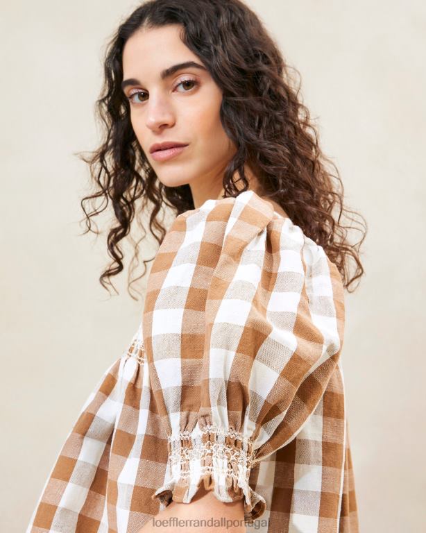 Loeffler Randall mulheres Lydie top com bata roupas guingão marrom FF0JR210