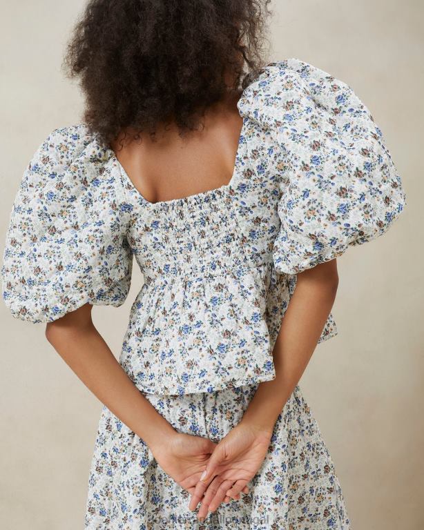 Loeffler Randall mulheres blusa acolchoada jessalyn roupas creme/floral FF0JR248