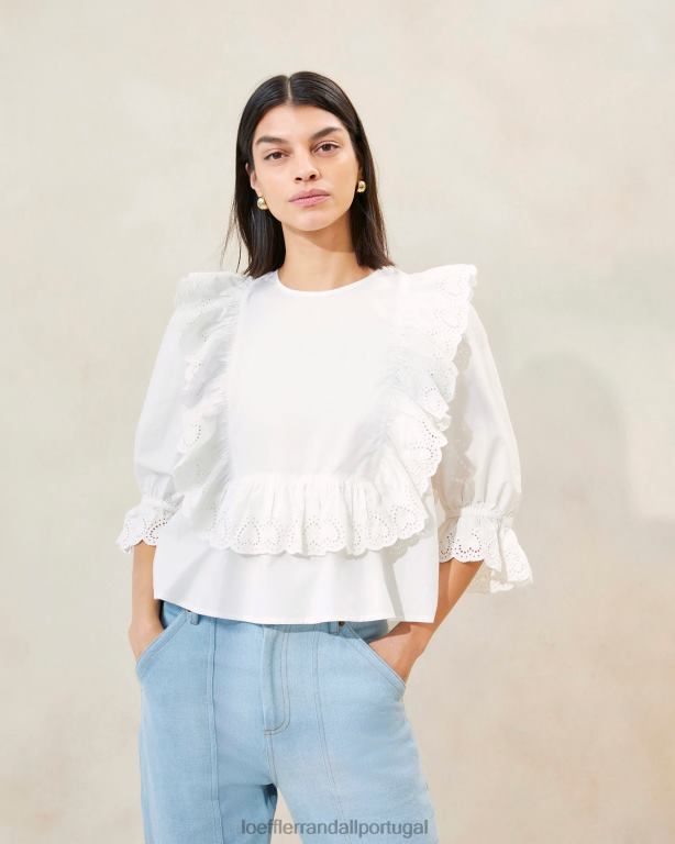 Loeffler Randall mulheres blusa cosima com bordado de coração roupas branco FF0JR212