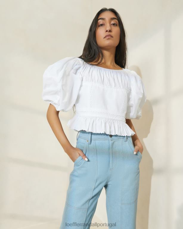 Loeffler Randall mulheres blusa peplum manga bufante anna roupas branco FF0JR201