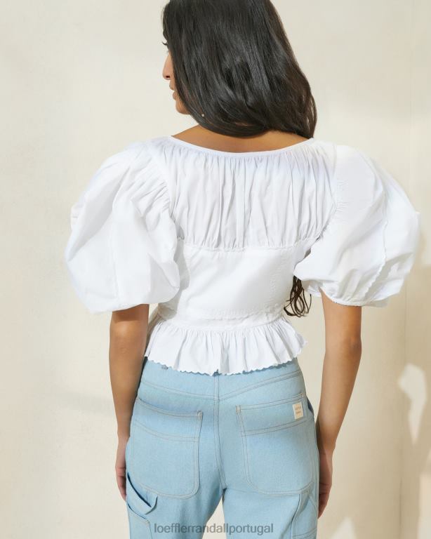 Loeffler Randall mulheres blusa peplum manga bufante anna roupas branco FF0JR201