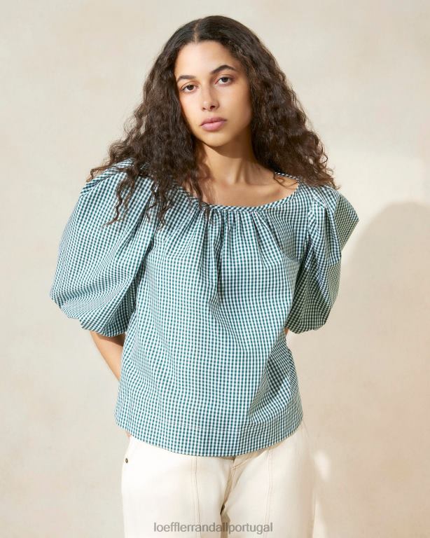 Loeffler Randall mulheres blusa tenda eliza roupas mini guingão verde FF0JR207