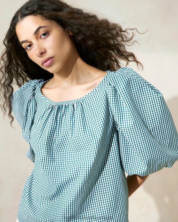 Loeffler Randall mulheres blusa tenda eliza roupas mini guingão verde FF0JR207