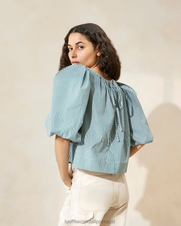 Loeffler Randall mulheres blusa tenda eliza roupas mini guingão verde FF0JR207