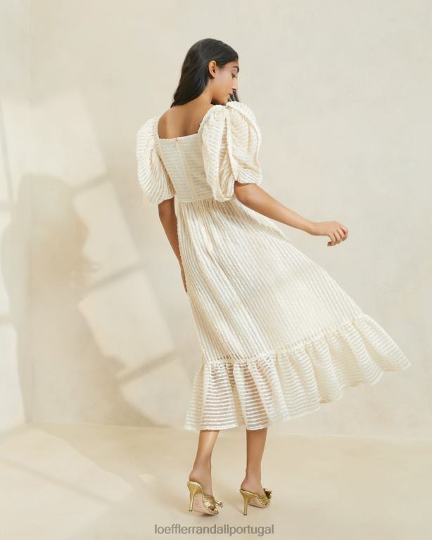 Loeffler Randall mulheres vestido addison manga bufante roupas faixa creme FF0JR172