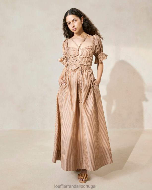 Loeffler Randall mulheres vestido com corpete franzido yael roupas faixa marrom em dois tons FF0JR190