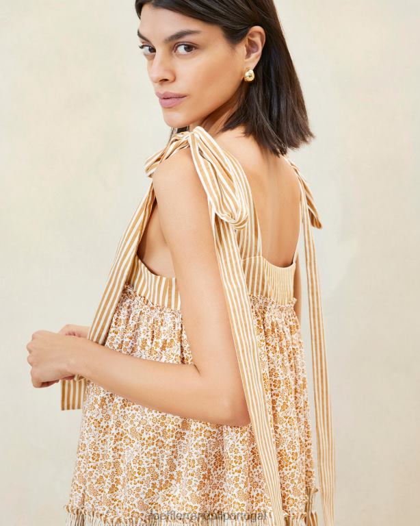 Loeffler Randall mulheres vestido janie com babado roupas floral marrom/listra marrom FF0JR189