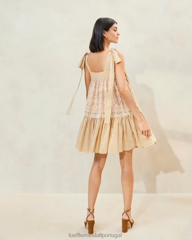 Loeffler Randall mulheres vestido janie com babado roupas floral marrom/listra marrom FF0JR189