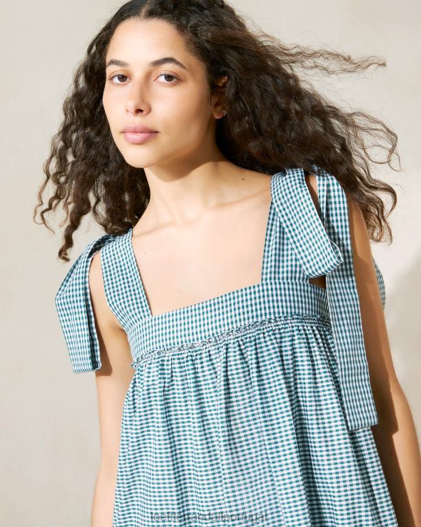 Loeffler Randall mulheres vestido janie com babado roupas mini guingão verde FF0JR191