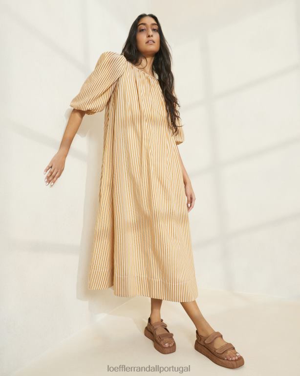 Loeffler Randall mulheres vestido manga bufante oversized com listras mimi roupas faixa marrom FF0JR175