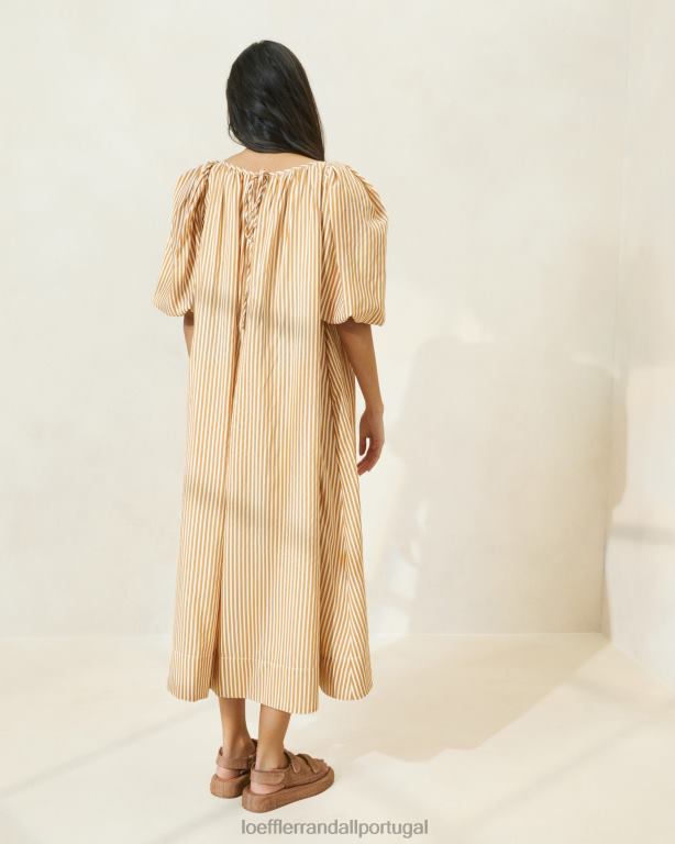 Loeffler Randall mulheres vestido manga bufante oversized com listras mimi roupas faixa marrom FF0JR175